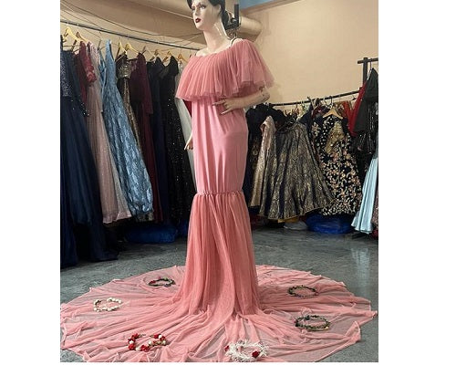 G508 , Peach Maternity Shoot Baby Shower Trail Gown, Size: All, Color: All