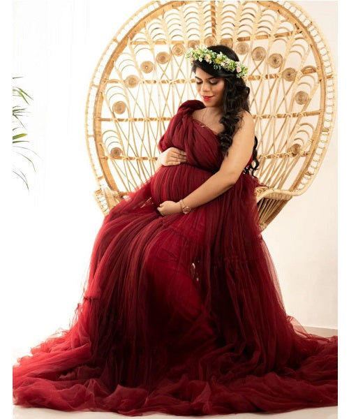 G722, Dark Red Wine Maternity Shoot Gown, Size: All, Color: All
