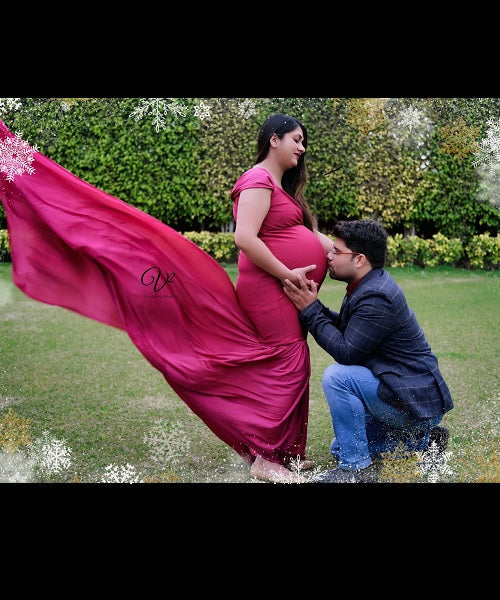 G231,Wine Red Maternity Shoot Baby Shower Trail Lycra Body Fit Gown, Size: All, Color: All