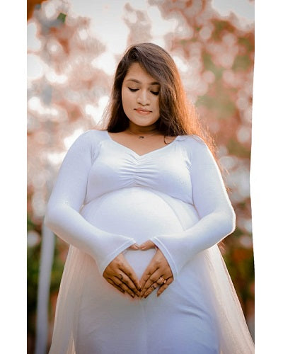 W52, White Maternity Trail Lycra Body Fit Gown, Size: All, Color: All