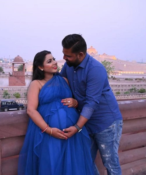 G319, Blue Maternity One Shoulder Gown, Size: All, Color: All