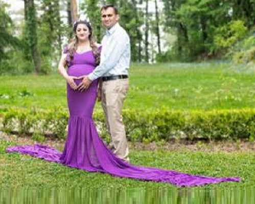G218,Purple Maternity Shoot Trail Baby Shower Lycra Fit Gown, Size: All, Color: All