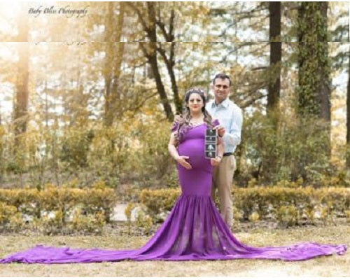 G218,Purple Maternity Shoot Trail Baby Shower Lycra Fit Gown, Size: All, Color: All