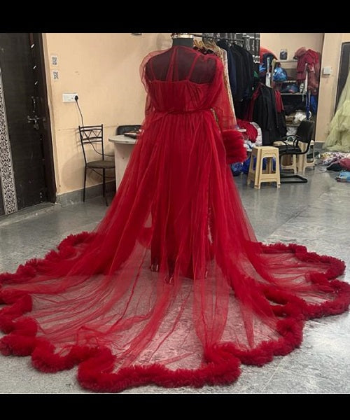 G448, Wine Ruffled Maternity Shoot Gown, Size: All, Color: All