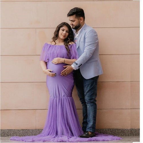 G708, Purple Maternity Shoot Baby Shower Trail Gown, Size: All, Color: All