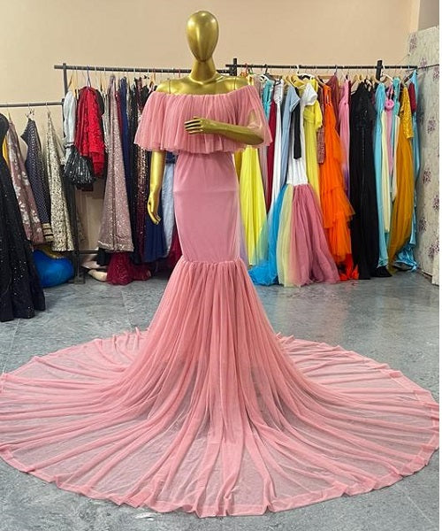 G508 , Peach Maternity Shoot Baby Shower Trail Gown, Size: All, Color: All