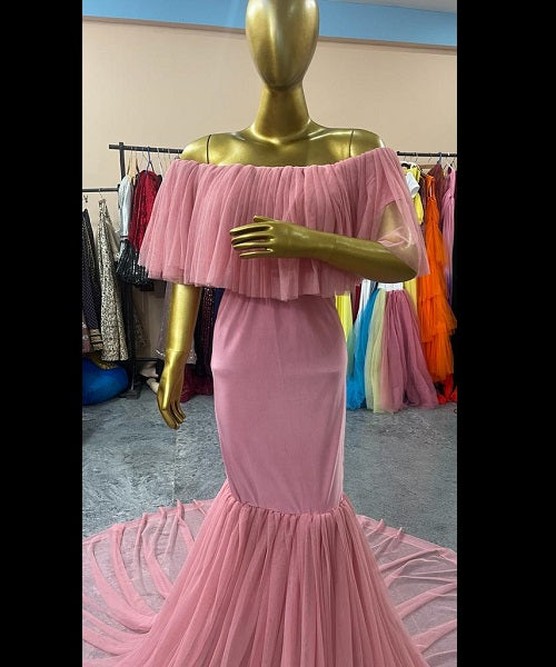 G508 , Peach Maternity Shoot Baby Shower Trail Gown, Size: All, Color: All