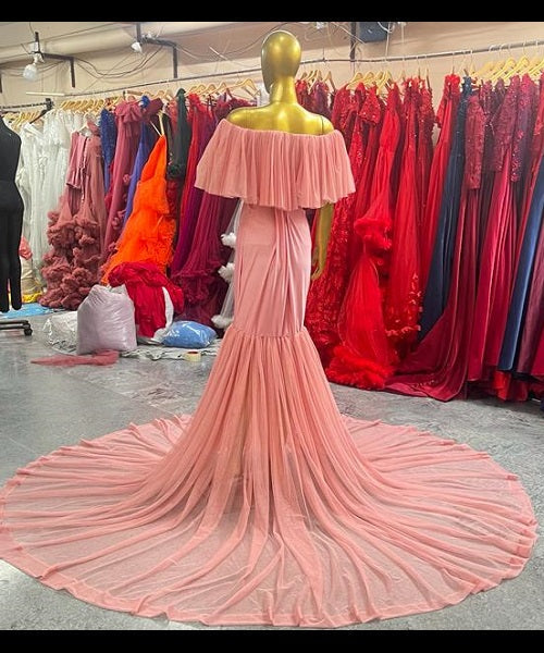 G508 , Peach Maternity Shoot Baby Shower Trail Gown, Size: All, Color: All