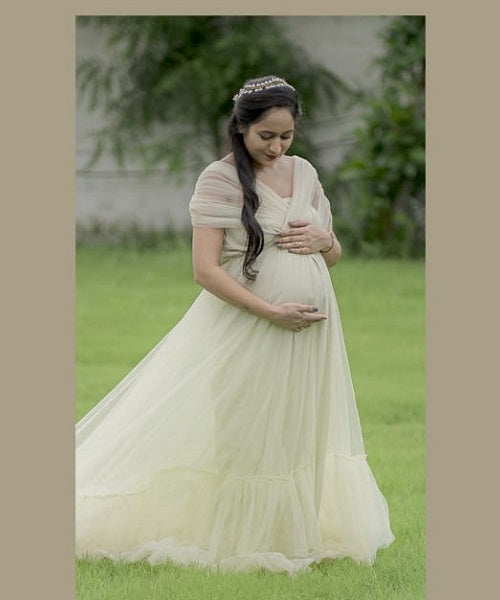 G55, Tea Green Ruffled Maternity Shoot Gown, Size: All, Color: All