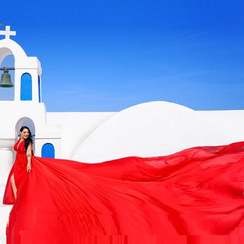 G385, Red Slit Cut Prewedding Long Trail Georgette Gown, Size: All, Color: All