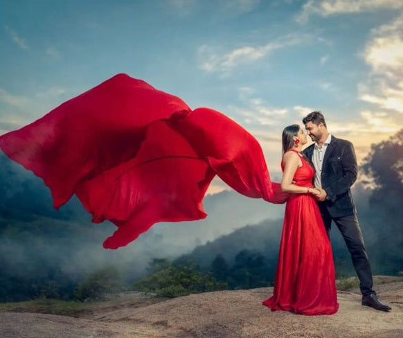 G485, Red Long Trail Shoot Gown Size: All, Color: All