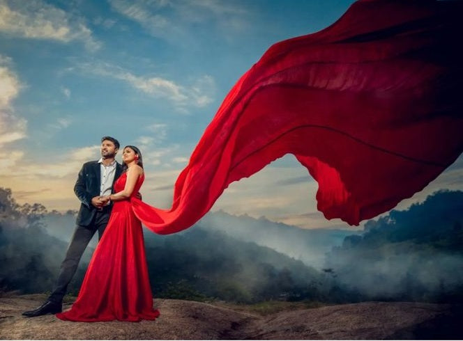 G485, Red Long Trail Shoot Gown Size: All, Color: All