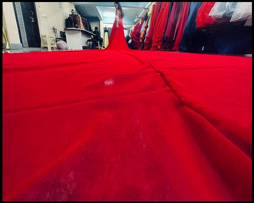 G601, Red Long Slit Cut Trail Prewedding Shoot Gown Size: All, Color: All