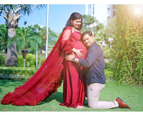 G448, Wine Ruffled Maternity Shoot Gown, Size: All, Color: All