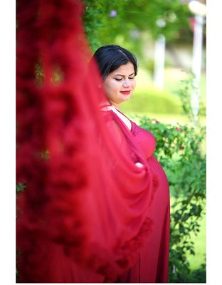 G448, Wine Ruffled Maternity Shoot Gown, Size: All, Color: All
