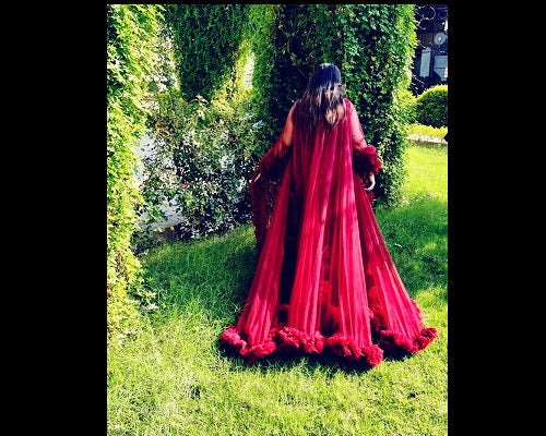 G448, Wine Ruffled Maternity Shoot Gown, Size: All, Color: All