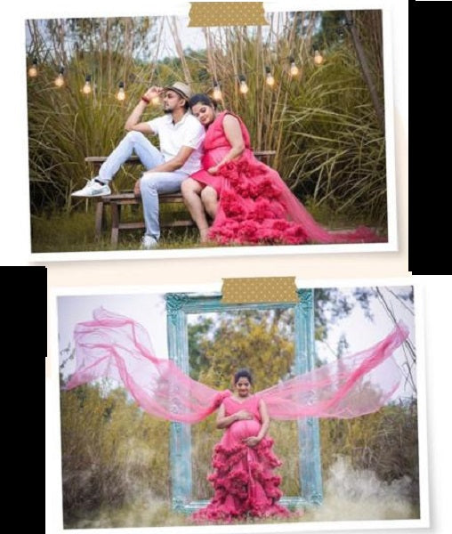 G878, Peach Ruffled Maternity Shoot Gown With Inner, Size: All, Color: All