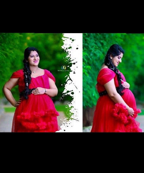 G768, Red Tube Ruffled Pre-wedding Trail Gown Size: All, Color: All