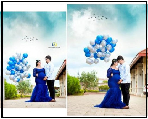 G221, Navy Blue Fish Cut Maternity Shoot Baby Shower Gown, Size: All, Color: All