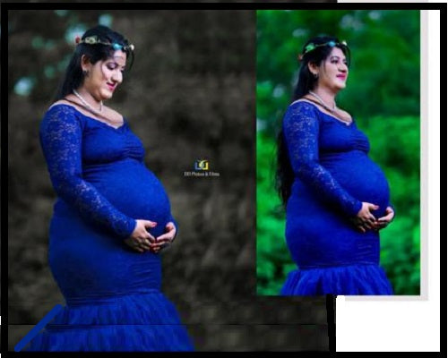 G221, Navy Blue Fish Cut Maternity Shoot Baby Shower Gown, Size: All, Color: All