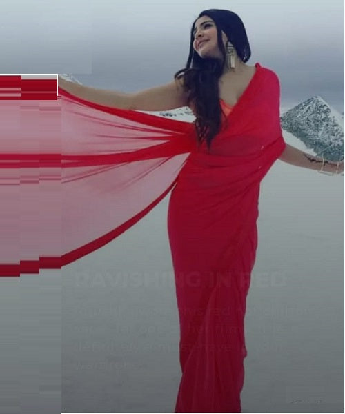 L508, Red Georgette Prewedding Shoot Long Trail Saree, Size: All, Color: All