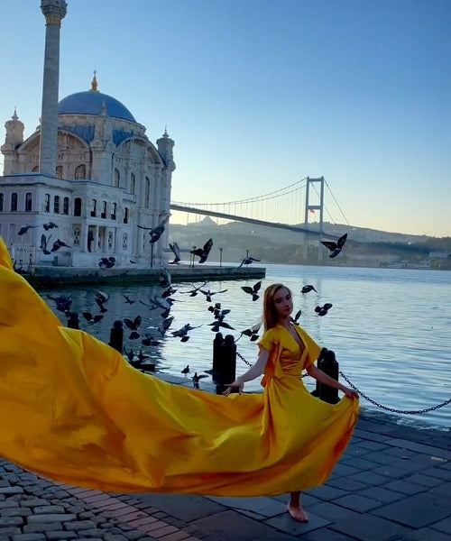 G777, Yellow Maternity Long Trail Gown, Size: All, Color: All
