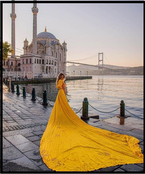 G777, Yellow Maternity Long Trail Gown, Size: All, Color: All