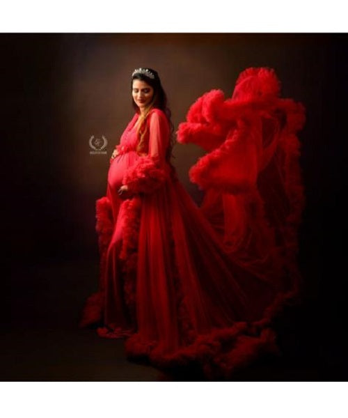 G348, Watermelon Ruffled Maternity Shoot Gown, Size: All, Color: All