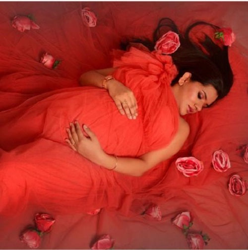 G419, Watermelon  Maternity One Shoulder Gown, Size: All, Color: All