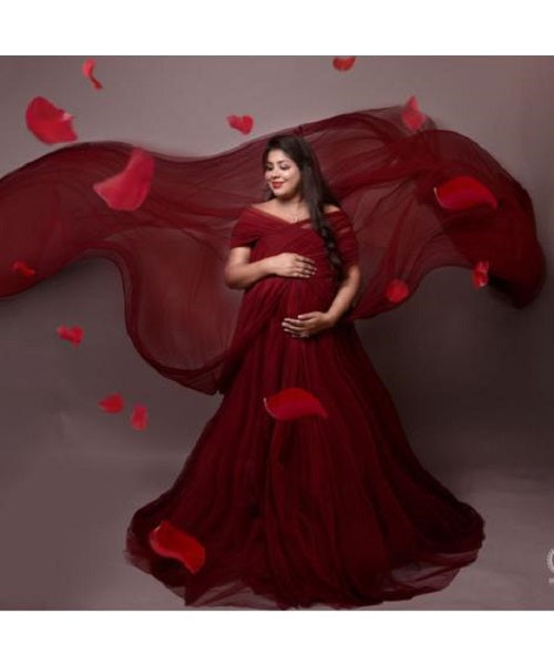 G422, Dark Wine Maternity Shoot Gown, Size: All, Color: All