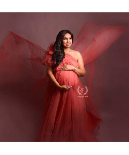 G419, Watermelon  Maternity One Shoulder Gown, Size: All, Color: All