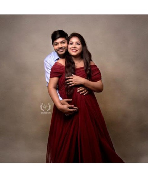G422, Dark Wine Maternity Shoot Gown, Size: All, Color: All