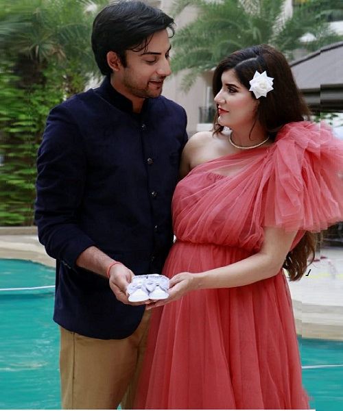 G419, Watermelon  Maternity One Shoulder Gown, Size: All, Color: All