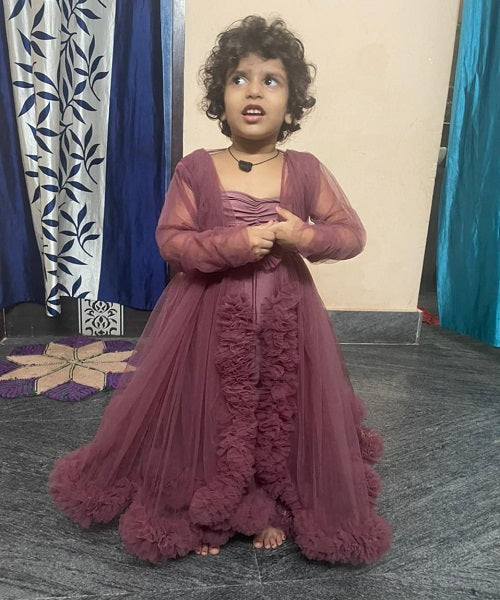 G748, Dusty Peach Ruffled Maternity Shoot Gown, Size: All, Color: All