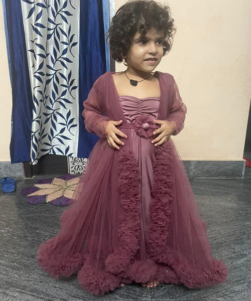 G748, Dusty Peach Ruffled Maternity Shoot Gown, Size: All, Color: All