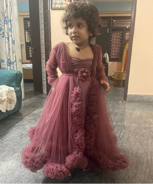 G748, Dusty Peach Ruffled Maternity Shoot Gown, Size: All, Color: All