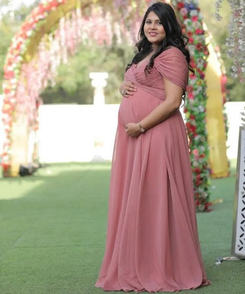 G439 , Peach Colour Maternity Shoot Gown, Size: All, Color: All