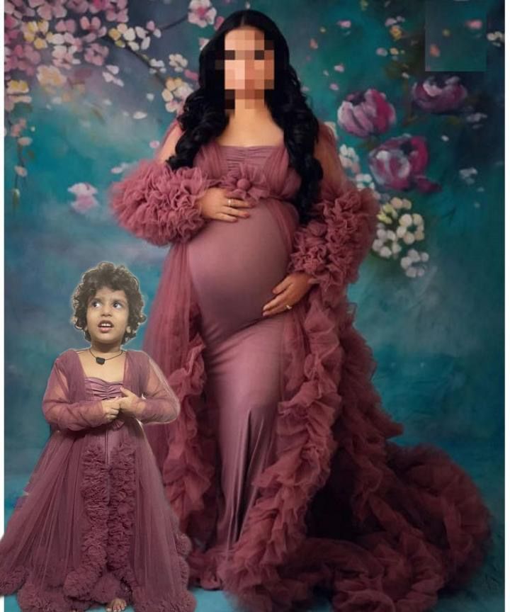 G748, Dusty Peach Ruffled Maternity Shoot Gown, Size: All, Color: All