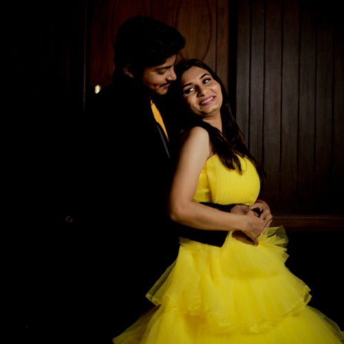 G640, Luxury Yellow Ruffle Long Trail Ball Gown, Size: All, Color: All