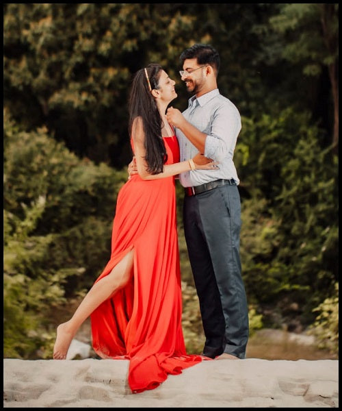 G59, Red Tube Slit Cut Prewedding Long Trail Gown, Size: All, Color: All