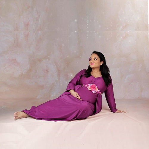 G41,Purple Maternity shoot Baby Shower Lycra Body Fit Gown, Size: All, Color: All