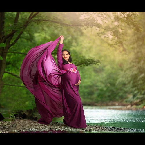 G41,Purple Maternity shoot Baby Shower Lycra Body Fit Gown, Size: All, Color: All