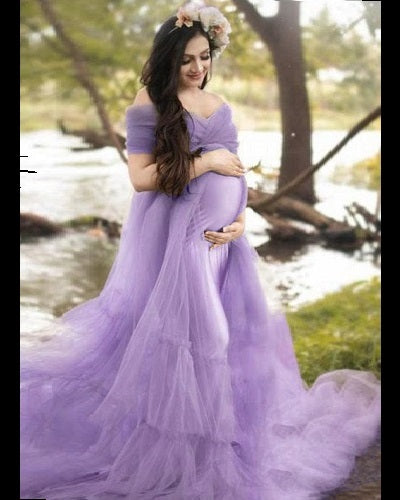 G77, Lavender Frilled Maternity Shoot Trail Gown, Size: All, Color: All