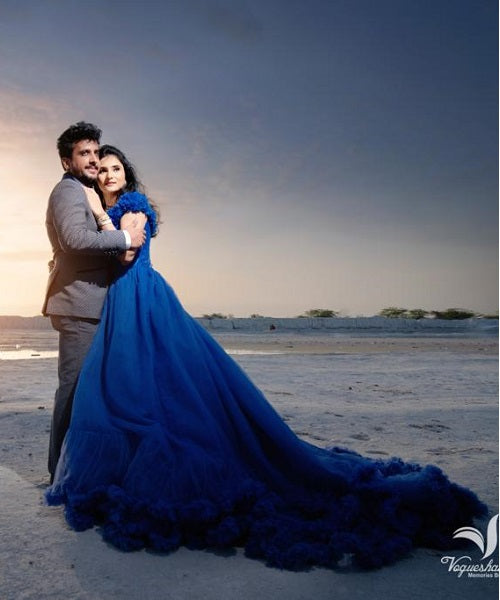 G237, Luxury Royal Blue Puffy Cloud Trail Ball Gown, Size: All, Color: All