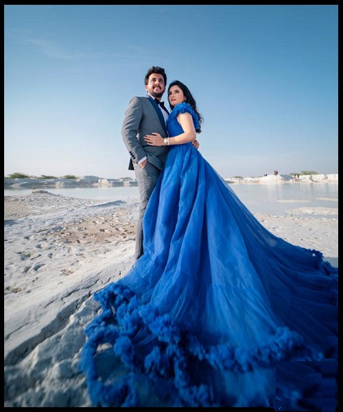 G237, Luxury Royal Blue Puffy Cloud Trail Ball Gown, Size: All, Color: All