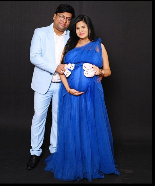 G319, Blue Maternity One Shoulder Gown, Size: All, Color: All