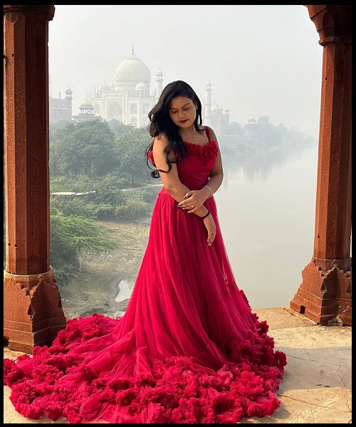 G123, Luxury Wine Puffy Cloud Trail Big Ball Gown, Size: All, Color: All