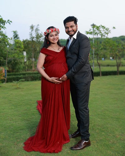 G422, Dark Wine Maternity Shoot Gown, Size: All, Color: All