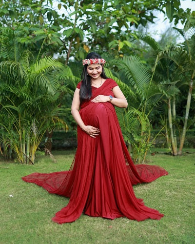 G422, Dark Wine Maternity Shoot Gown, Size: All, Color: All