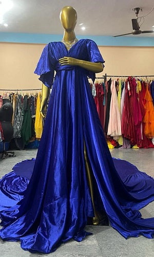 G666, Royal Blue Slit Cut Long Trail Shoot Gown Size: All, Color: All